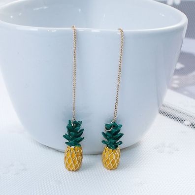 Ananas Ketten-Ohrringe Miniblings Hänger Kettchen Ohrringe golden Sommer Urlaub