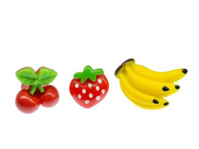 3er Set Obst Brosche Anstecknadel Bananenstaude Erdbeere Kirsche Essen Frucht