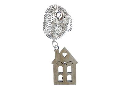 Haus Halskette Miniblings Kette hölzern Häuschen Winter Herz Hütte Holz 45 cm