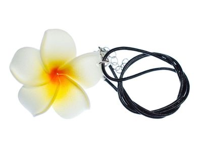 Miniblings Frangipani Blume Beach Halskette 45cm Blumen Hawaii Leder Surfen Stoff