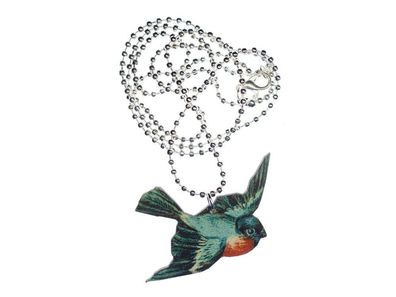 Rotkehlchen Halskette 80cm Miniblings Kette Vögelchen Frühling Vogel Holz bedruckt bl