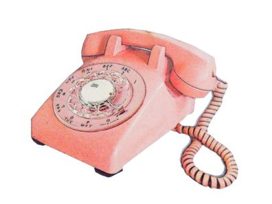 rosa Telefon Brosche Miniblings Anstecknadel Holz gelasert Retro Vintage 60mm