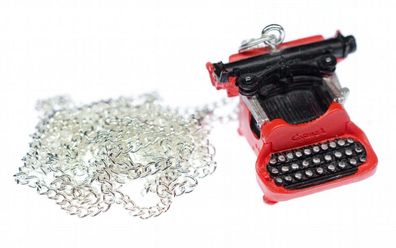 Schreibmaschine Kette Miniblings Halskette 80cm Schriftsteller Schreiben Autor rot