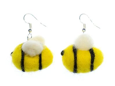 Biene Ohrringe Miniblings Bienenohrringe Kinderohrringe Filz gelb Bienchen 31mm