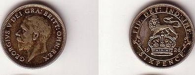 6 Pence Silber Münze Großbritannien 1926