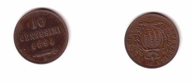 10 Centesimi Kupfer Münze San Marino 1894 R