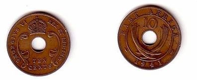 10 Cents Kupfer Münze Britisch Ostafrika 1941