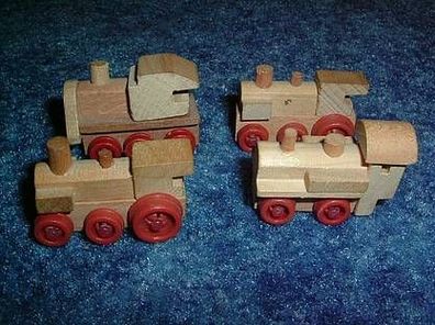 Holzspielzeug 4kleine Lokomotiven in Miniaturausführung