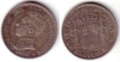 1 Pesetas Silber Münze Spanien 1903