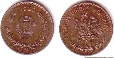 2 Centavo Kupfer Münze Mexiko 1928