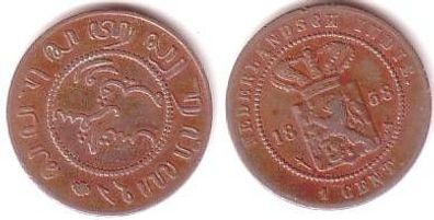 1 Cent Kupfer Münze Niederländisch Indien 1858