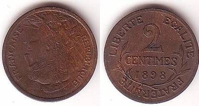 2 Centimes Kupfer Münze Frankreich 1898