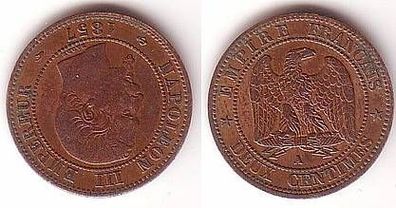 2 Centimes Kupfer Münze Frankreich 1857