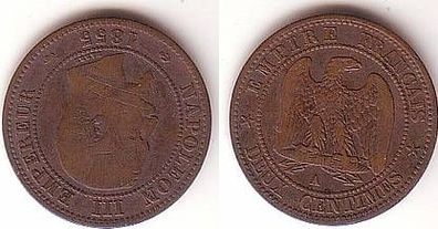2 Centimes Kupfer Münze Frankreich 1855