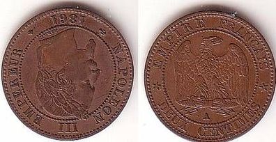 2 Centimes Kupfer Münze Frankreich 1861