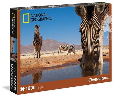 Clementoni National Geographic Puzzle Zebra trinkt an Wasserloch 1000 Teile NEU