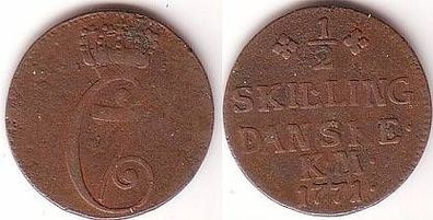 1/2 Skilling Kupfer Münze Dänemark 1771