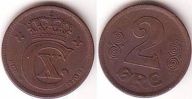 2 Öre Kupfer Münze Dänemark 1920