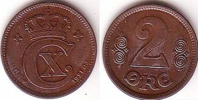 2 Öre Kupfer Münze Dänemark 1921