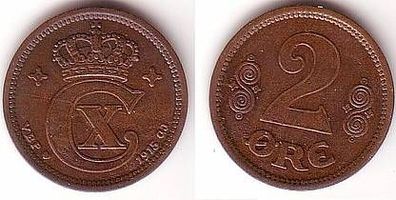 2 Öre Kupfer Münze Dänemark 1915