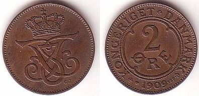 2 Öre Kupfer Münze Dänemark 1909