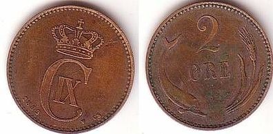2 Öre Kupfer Münze Dänemark 1889