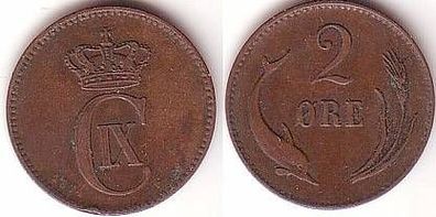 2 Öre Kupfer Münze Dänemark 1874