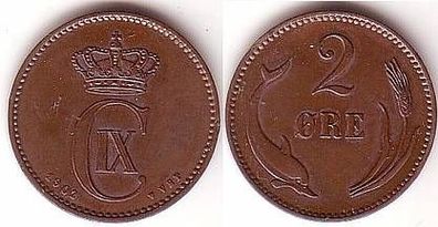 2 Öre Kupfer Münze Dänemark 1902