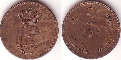 2 Öre Kupfer Münze Dänemark 1883