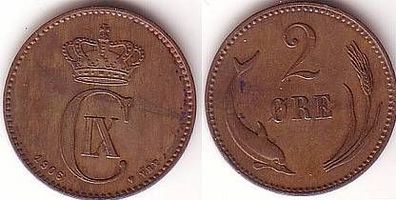 2 Öre Kupfer Münze Dänemark 1906