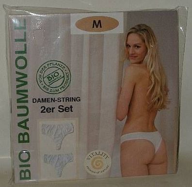 Damen String Set weiss Bio-Baumwolle 2er-Pack Größe M