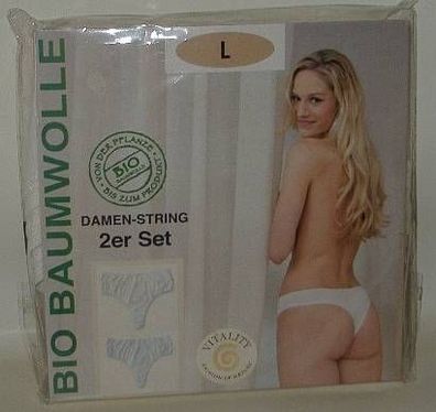Damen String Set weiss Bio-Baumwolle 2er-Pack Größe L