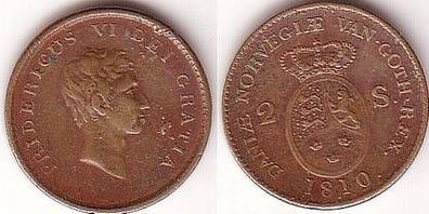 2 Skilling Bronze Münze Dänemark 1810