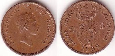 2 Skilling Bronze Münze Dänemark 1809