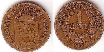 1 Cent Bronze Münze Dänisch Westindien 1868