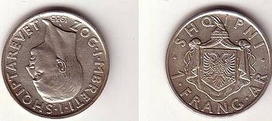1 Frang AR Silber Münze Albanien 1935 R
