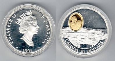 20 Dollar Silber Münze Kanada 1991 Flugzeug in PP