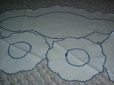5 teiliges Deckchenset-blau umrandet-Handarbeit
