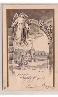 24/10 Ak Neujahrsgruss aus Leipzig Markt 1903