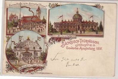 25/10 Ak Lithografie Leipzig Gewerbe-Ausstellung 1897