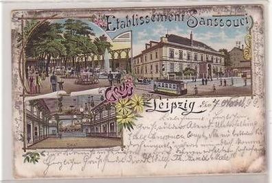 30/70 Ak Litho Leipzig Etablissement Sanssouci 1899