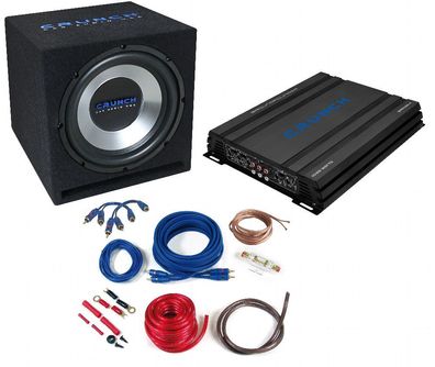 CRUNCH Basspaket Komplett Set Subwoofer + Endstufe Bass Anlage Kit 1000 W CBP1000