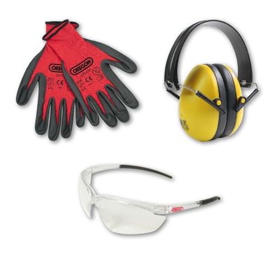 OREGON Sicherheits Kit - Handschuhe M - Brille & Gehörschutz im Set - Garten etc