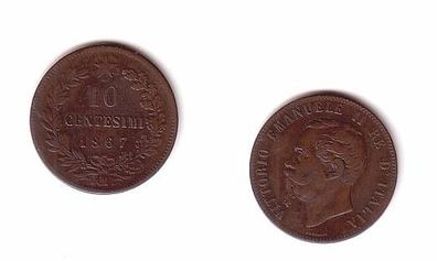 10 Centesimi Kupfer Münze Italien 1867 CM