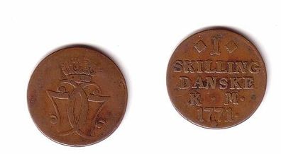 1 Skilling Kupfer Münze Dänemark 1771