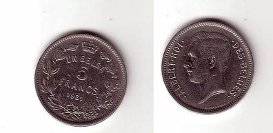 5 Franc Nickel Münze Belgien 1931