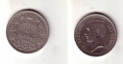 5 Franc Nickel Münze Belgien 1932