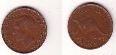 1 Penny Kupfer Münze Australien 1943