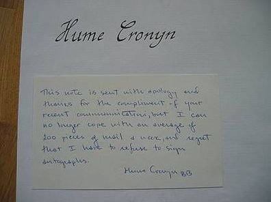 Star Schauspieler Hume Cronyn handsigniertes Autogramm!
