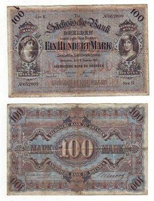 Banknote Sächsische Bank Dresden 100 Mark 1911